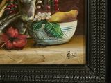 a painting of a still life of fruit and flowers on a table