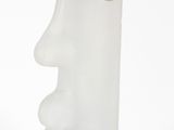 a blue vase with a white face and a red tie on it
