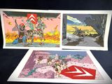 two posters of a man riding a horse and a giraffe on a horse