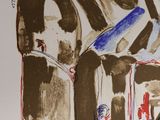 a drawing of a man sitting at a table with a knife
