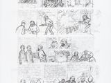an old drawing of a bunch of people sitting in a room
