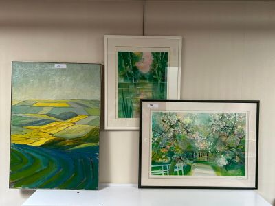 three paintings hanging on the wall next to each other
