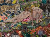 a painting of two nudes in a field of flowers