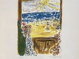 an image of a drawing of a window with a view of the ocean