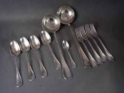 CHRISTOFLE Partie de ménagère, comprenant: 4 couverts, 1 louche, 1 pet - Photo 1