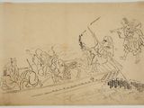 an image of a drawing of a boat with people on it