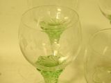 three empty wine glasses sitting on a table