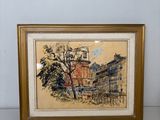 une image représentant un tableau d'un bâtiment avec un arbre devant