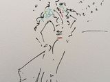 drawing of a woman in a dress with a hat on her head