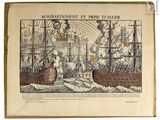 un vieux livre avec, au milieu, le dessin d'un bateau