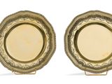 paire de plaques en laiton ancien sur socles