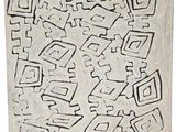 dessin en noir et blanc représentant des carrés et des rectangles sur fond blanc