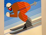 an image of a man riding skis on top of a snow covered slope