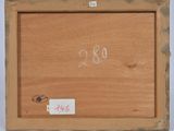 an old picture of a wooden frame with a small drawing on it