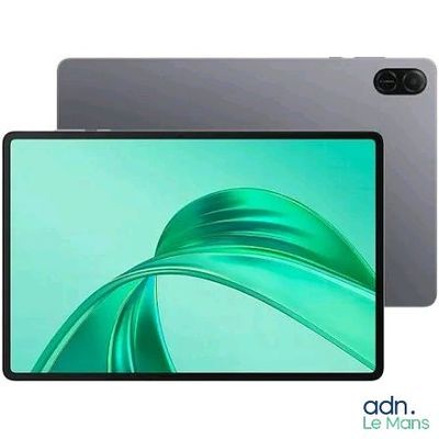 a close up of a tablet computer with a green background