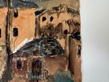a picture of a painting of a building on a wall