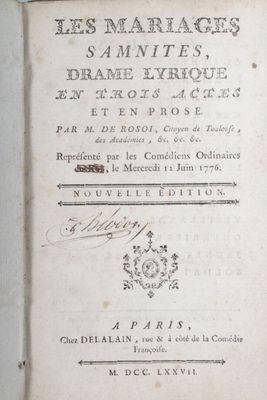 DE ROSOI : les Mariages Samnites, drame lyrique en trois act…