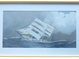 painting of a sailing ship in the middle of a large body of water