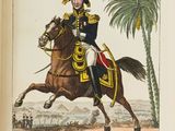 a drawing of a man riding a horse with a palm tree in the background