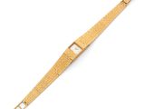 an image of a gold wrist watch with a square face
