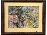 painting of a painting of a bird in a tree in a frame