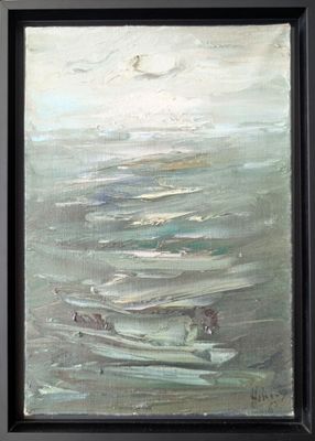 an oil painting of a boat in a body of water