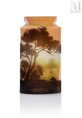 un vase en verre orné d'une image représentant un arbre