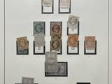 a picture of a display of old stamps on a wall