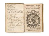 an old book with writing on it and a picture of a man riding a horse