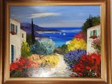 an oil painting of a painting of a path leading to a beach