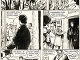 a black and white comic strip with a man in a suit talking to a woman