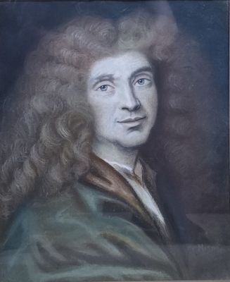 tableau représentant le portrait d'un homme aux cheveux longs, vêtu d'un manteau vert