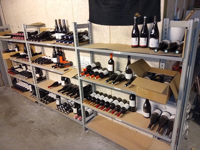 des bouteilles de vin sont rangées sur des étagères dans une cave à vin