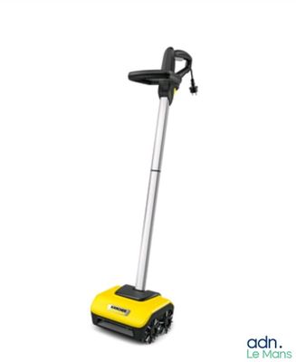 un aspirateur jaune et noir sur fond blanc