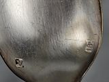 a silver spoon that is sitting on a table