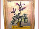 une peinture de fleurs dans un pot sur une table