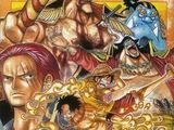 the cover of one piece, featuring two men fighting with swords
