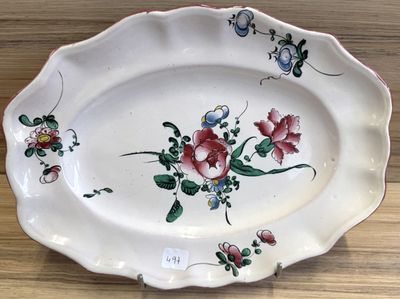 APREY Beau Plat en faïence motif floral Long 34 cm
