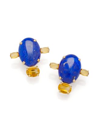 une paire de boutons de manchette en lapis-lazuli et citrine