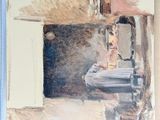 a picture of a painting of a woman sitting in a bathtub