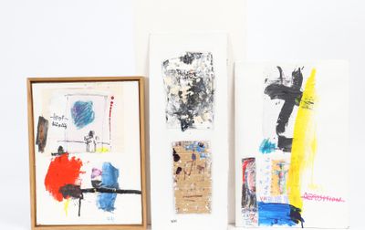 three paintings of different colors on a white wall