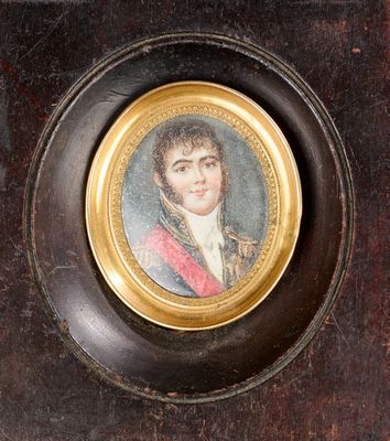portrait d'un homme en manteau rouge, dans un cadre doré