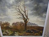 a picture of a painting of cows in a field