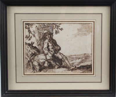 un dessin représentant un homme assis sous un arbre, à côté d'un chien