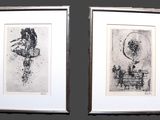 deux dessins en noir et blanc représentant un homme et une femme assis sur un banc