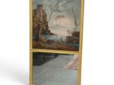 tableau représentant un paysage avec un homme et une femme dans un bateau