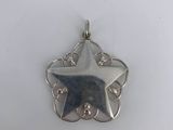 a silver star pendant on a white background