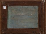 an image of a painting of a wooden frame with a blue background