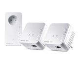 two white powerline home wifi powerline plugs and a remote control