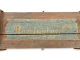 an old wooden box with a sign that says farming on it